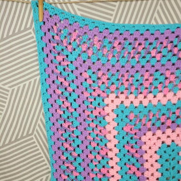 Crochet Baby Afghan Purple Pink Blue Handmade Nursery Crib Blanket 29”x46" - Picture 2 of 4